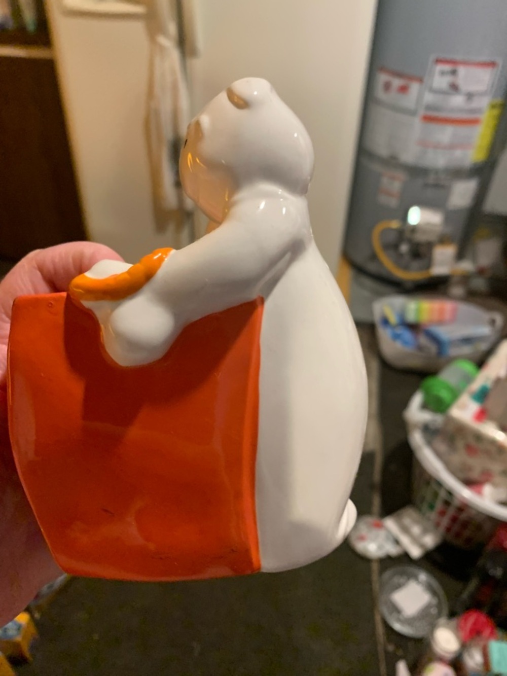 Halloween Ghost Trick or Treat Ceramic Candy Holder - Orange & White - Picture 2 of 5